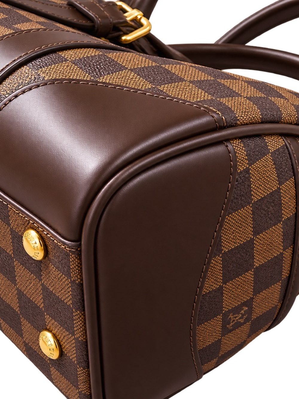Louis Vuitton Berkeley Brown Damier Ebene Leather Satchel with Gold Plaque Purse - Picture 5 of 6